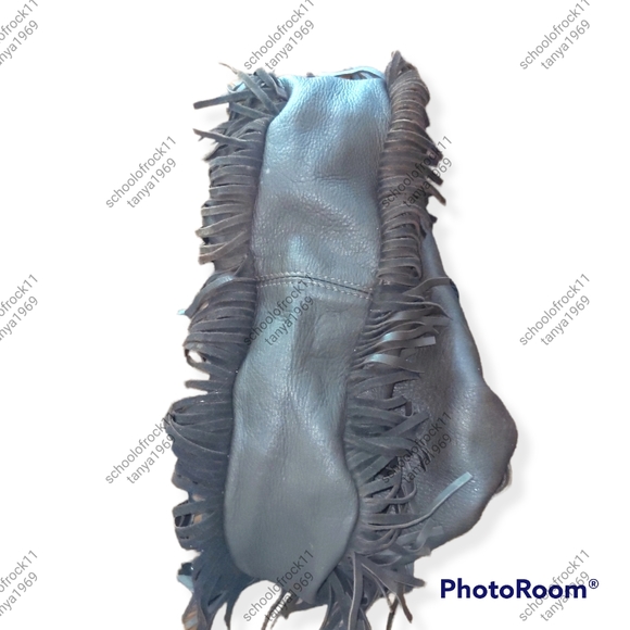 Vintage leather cinch bag with fringed trim - Picture 7 of 9